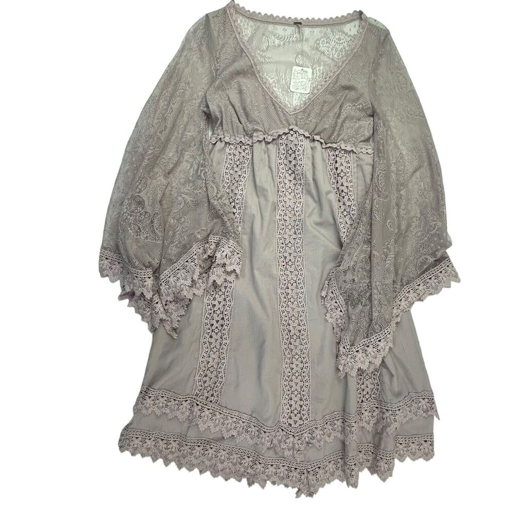 Free People Rare Lace-Trim Boho Lavender Midi Dress